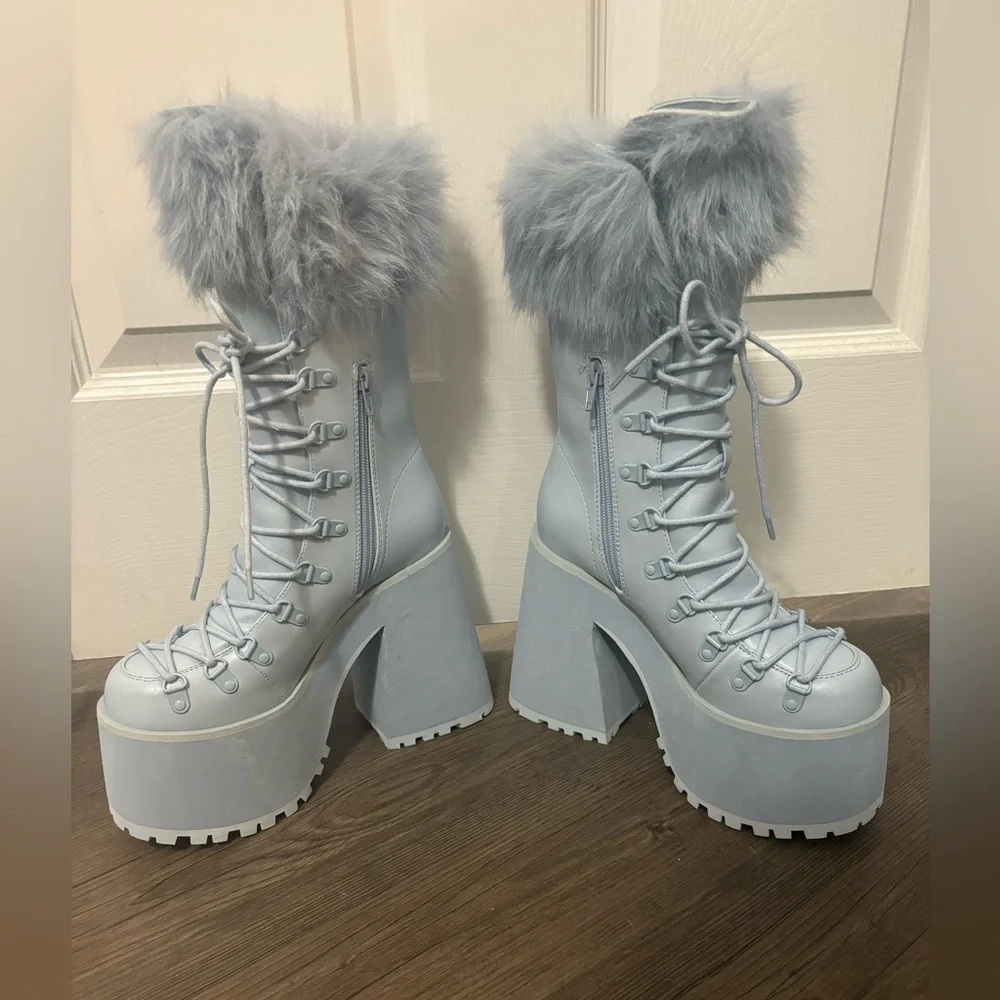 Dolls Kill / Sugar Thrillz Blue Snow Bunny Lace-Up Boots - Picture 3 of 8